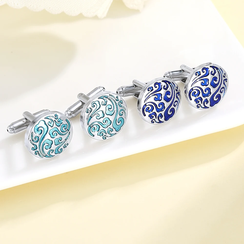 Забавные синие цвета, дизайн с облачным узором, мужские запонки, круглая рубашка, костюм, смокинг, блузка, рукав, пуговица