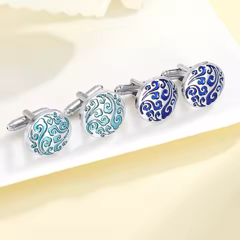 Funny Blue Colors Cloud Pattern Design Mens Cufflinks Round Shirt Suit Tuxedo Blouse Sleeve Button