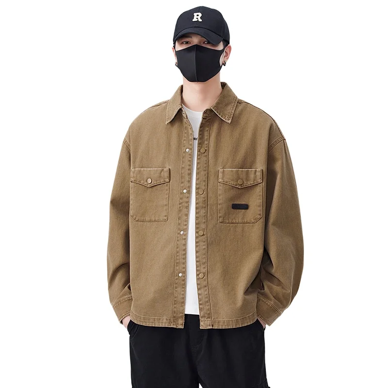 

3XL весенне-осенняя хлопковая мужская рубашка-куртка, мужские рубашки с длинными рукавами и несколькими карманами, уличная повседневная одежда, пальто высокого качества
