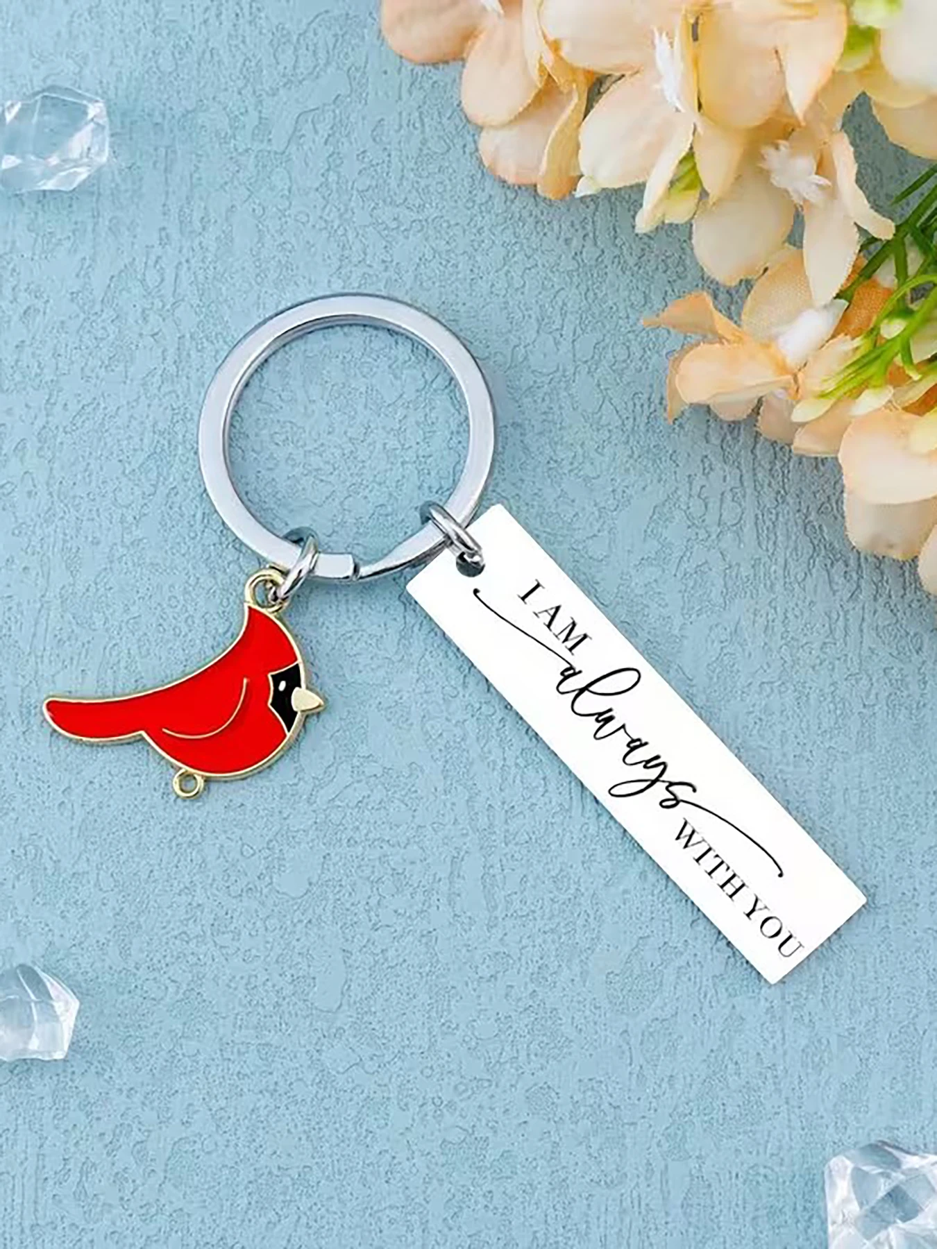 Long Cardinal Stainless Steel Keychain 