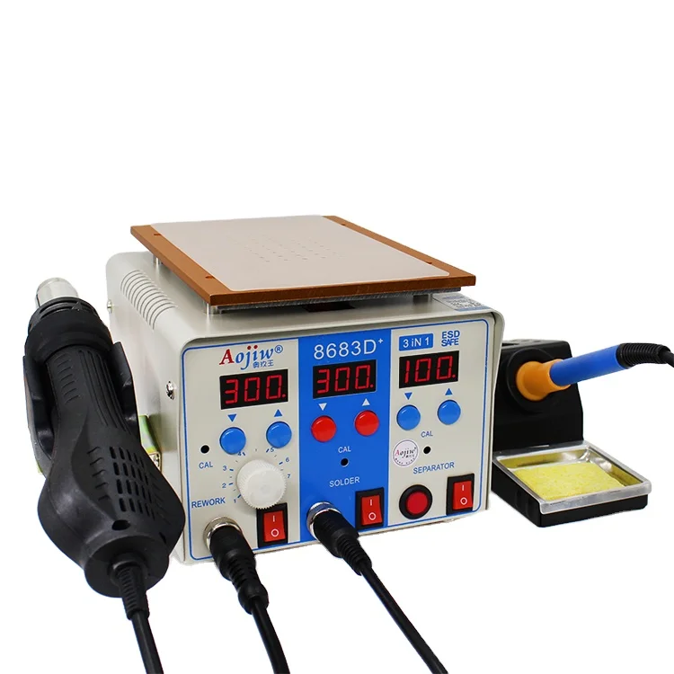 3 in 1 aojiw 8683d+ LCD Digital Hot Air Iron Separator Soldering Station Multi functional mobile phone repair equipment