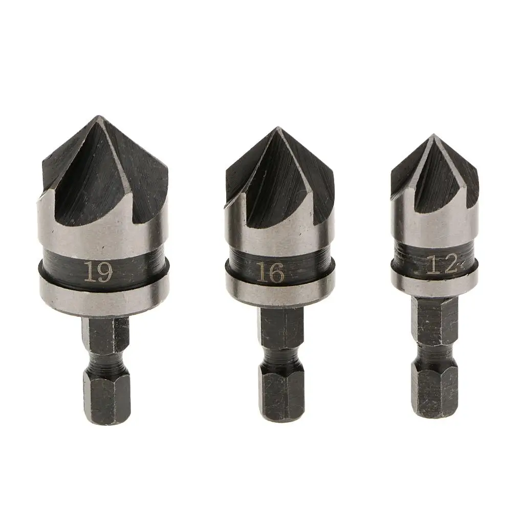 Set of 3Pcs Titanium Countersink Drill Bit Wood Chamfering Device