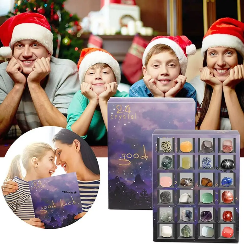 Christmas Funny Natural Stone Advent Calendar 24 Days Mineral Stone Calendar Blind Box Countdown Calendar Kids Gift