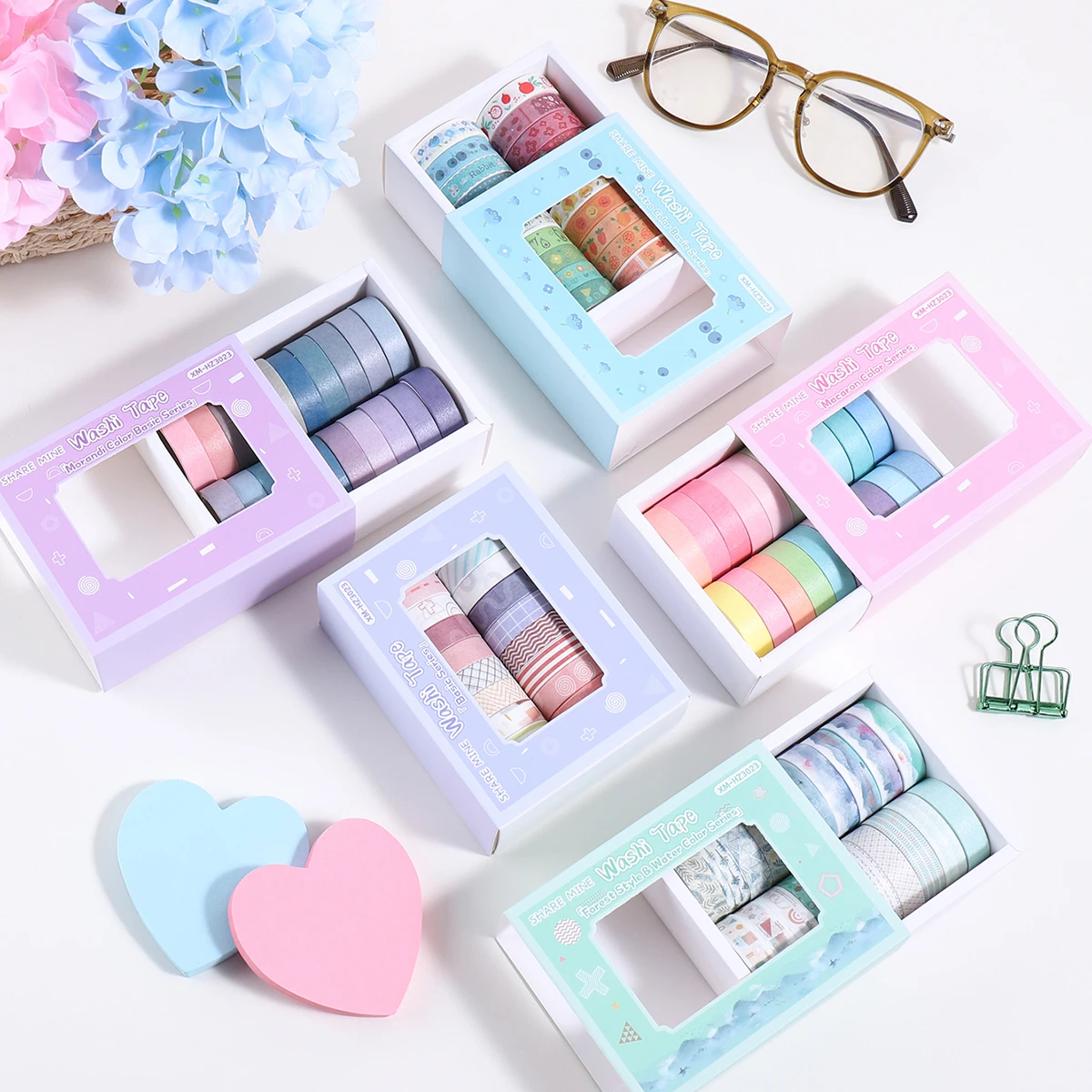 20 Rolls/Box of colorful Fruit Plant Geometric Patterns Washi Tape, Handmade Scrapbook Decoration Materials, Gifts for Classmate