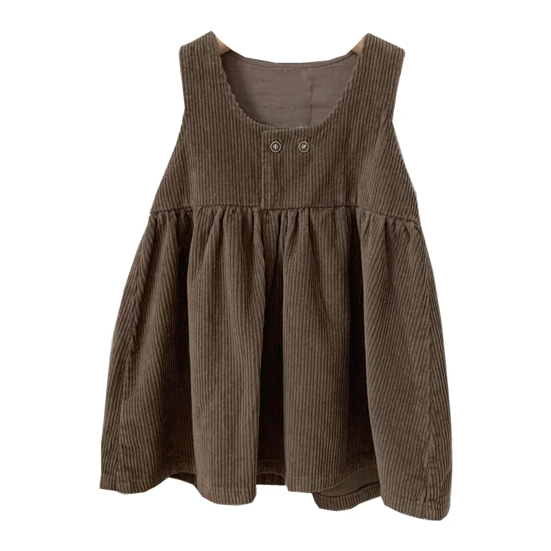 Girls Casual Dresses Autumn Girls Vest Skirt Fashionable Corduroy Dress Baby Dress Loose Children\'s Skirt 2pcs  Outfit