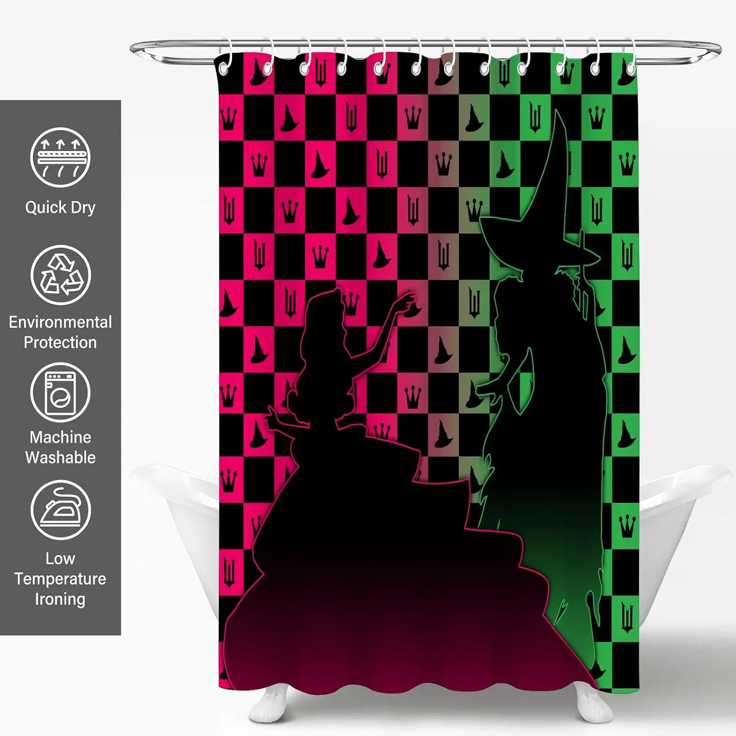 Waterproof Gothic Shower Curtain Queen of Hearts Playing Card Bathroom Decor Fantasy Witch Wizard Tile Pattern Shower Liner