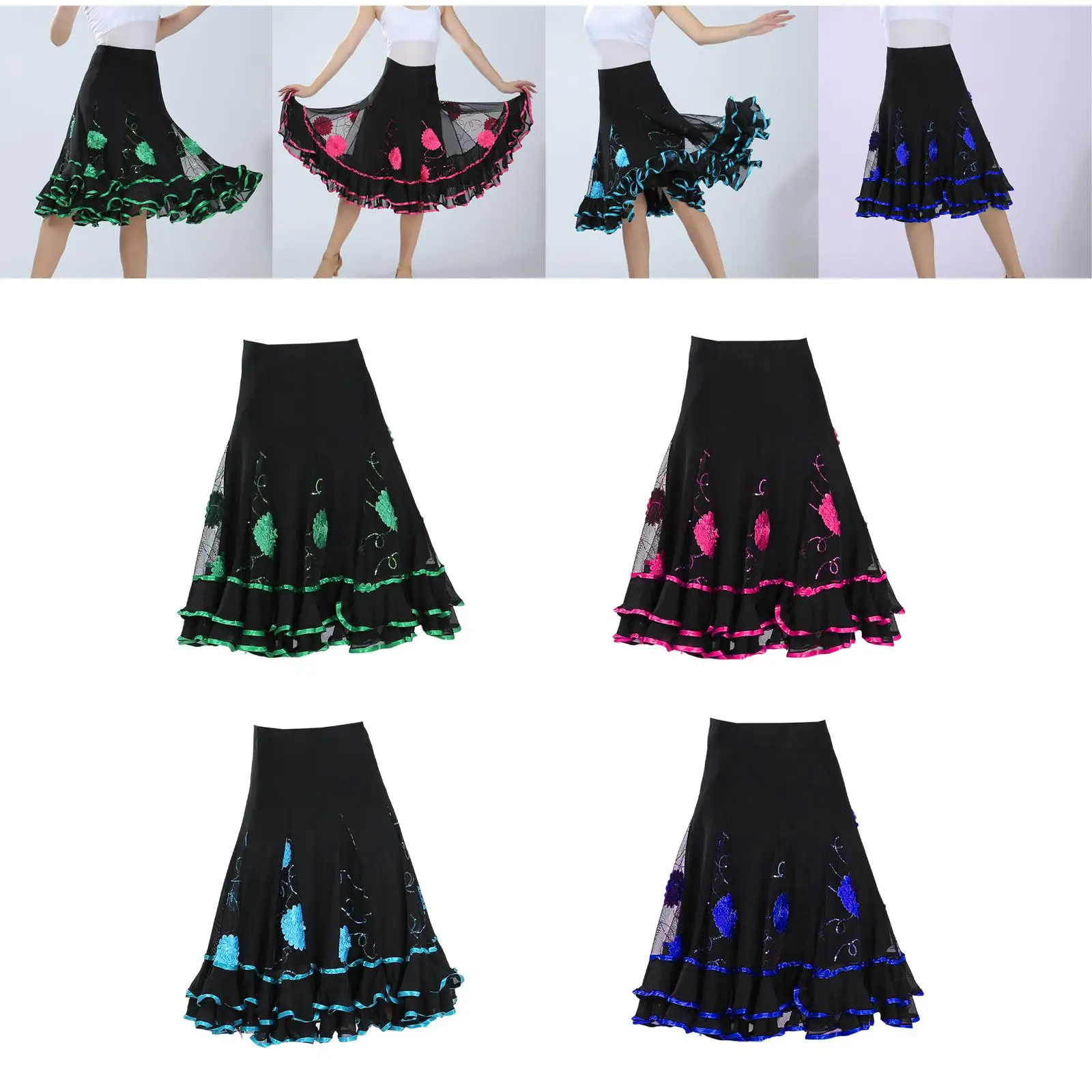 Jupe de danse douce pour salle de bal élégante pour femmes, nouveau Style, Costume décontracté, longue jupe pivotante pour Flamenco, Rumba, valse, vêtements de danse