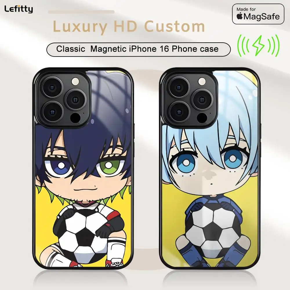 Kawaii B-Blue Lock Phone Case For iPhone 16 15 14 13 12 11 Pro Max Plus Mini Magsafe Wireless Charging Cover Magnetic Hard Shell