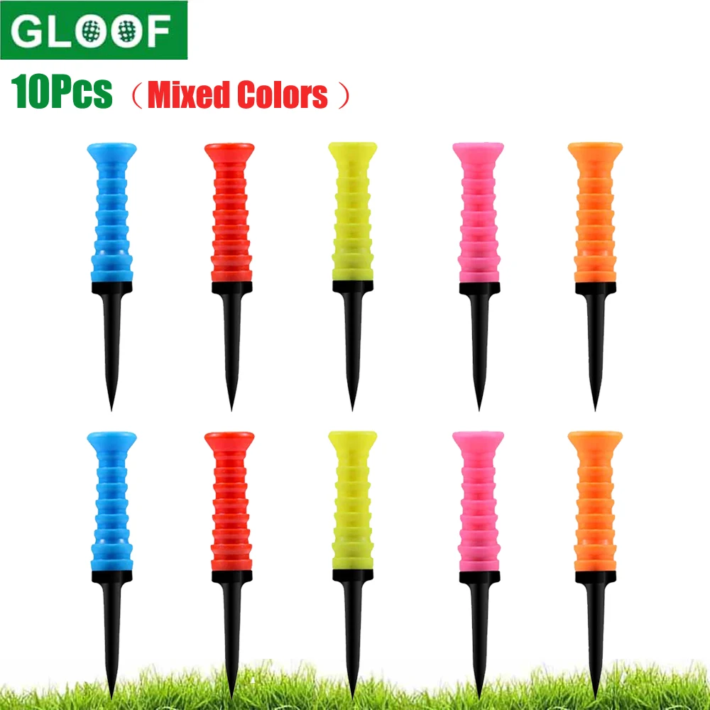 GLOOF Soft Rubber Cushion Top Plastic Golf Tees 83mm 3.26inch Mixed Colors Pack of 10Pcs