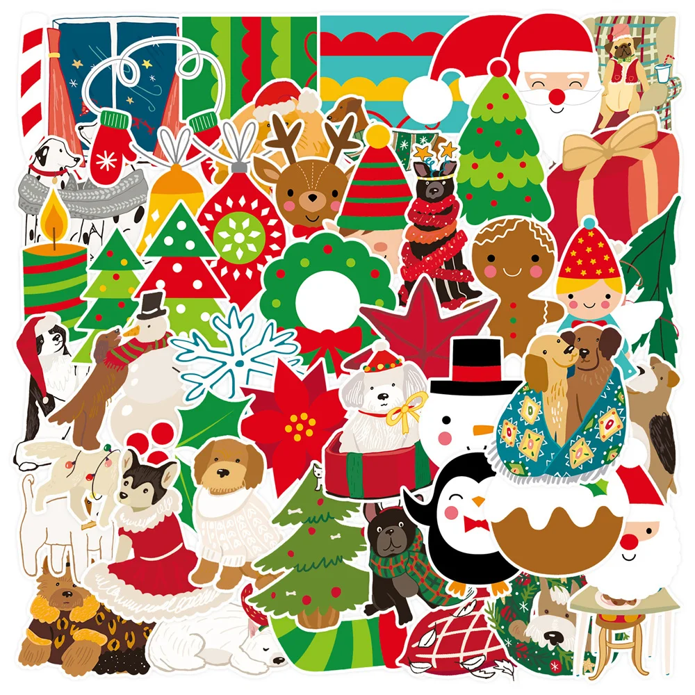 50pcs Happy New Year Merry Christmas Stickers For Ipad Stationery Craft Supplies Bright Sticker Vintage Scrapbooking Material