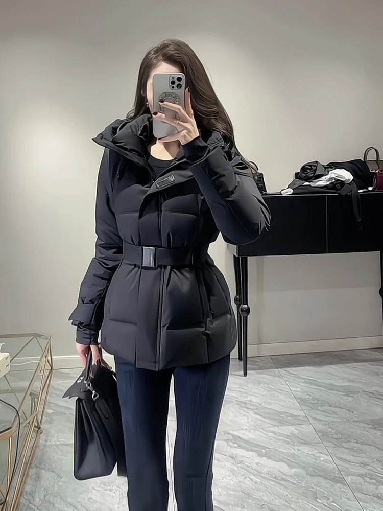 

Зимний шикарный однотонный тонкий пуховик с капюшоном женский толстый теплый с поясом верхняя одежда женские белые утиные пуховики на молнии паркерские пуховики