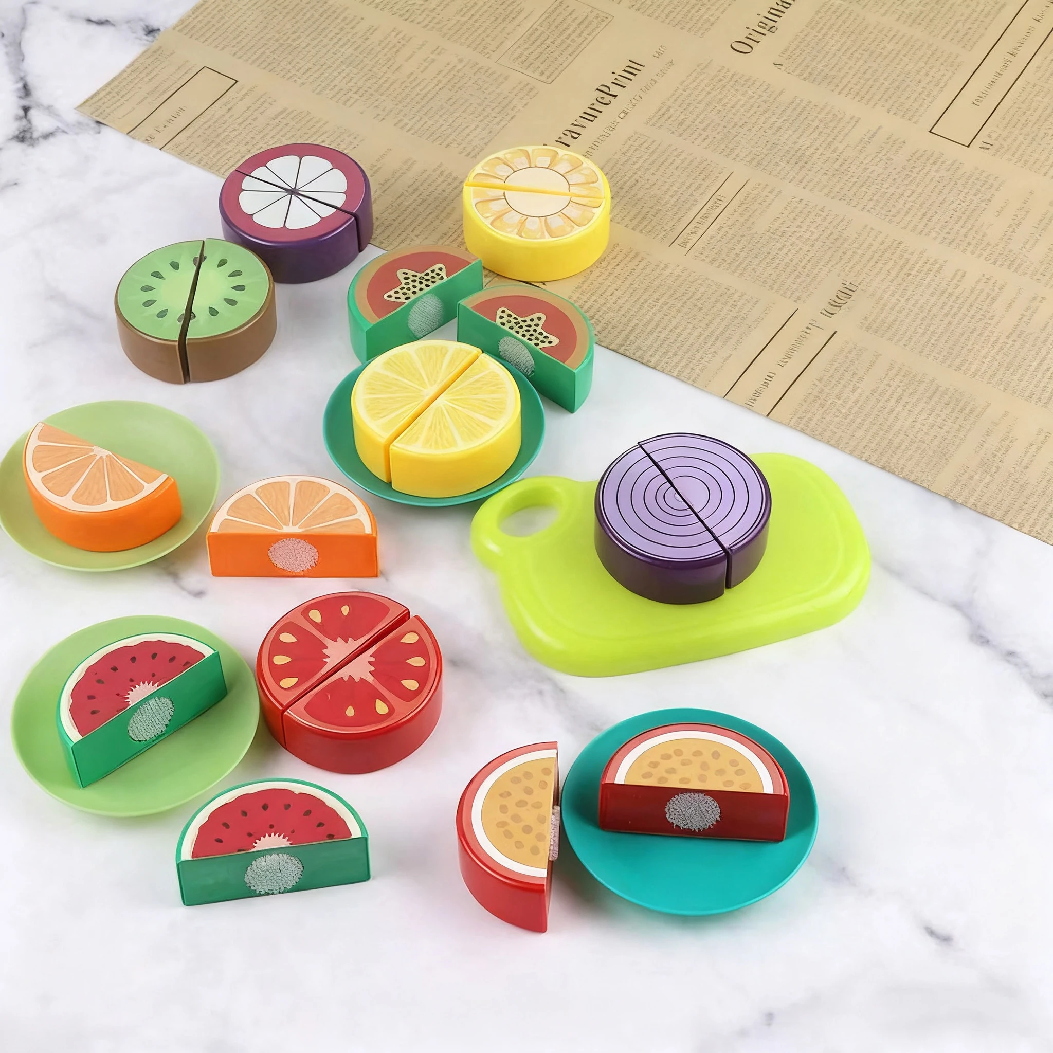 مجموعة تعليمية لقطع الفواكه والخضروات الممتعة مكونة من 23 قطعة لعبة المطبخ التظاهرية مع سلة سكاكين اللوحة هدايا عيد الميلاد للأطفال