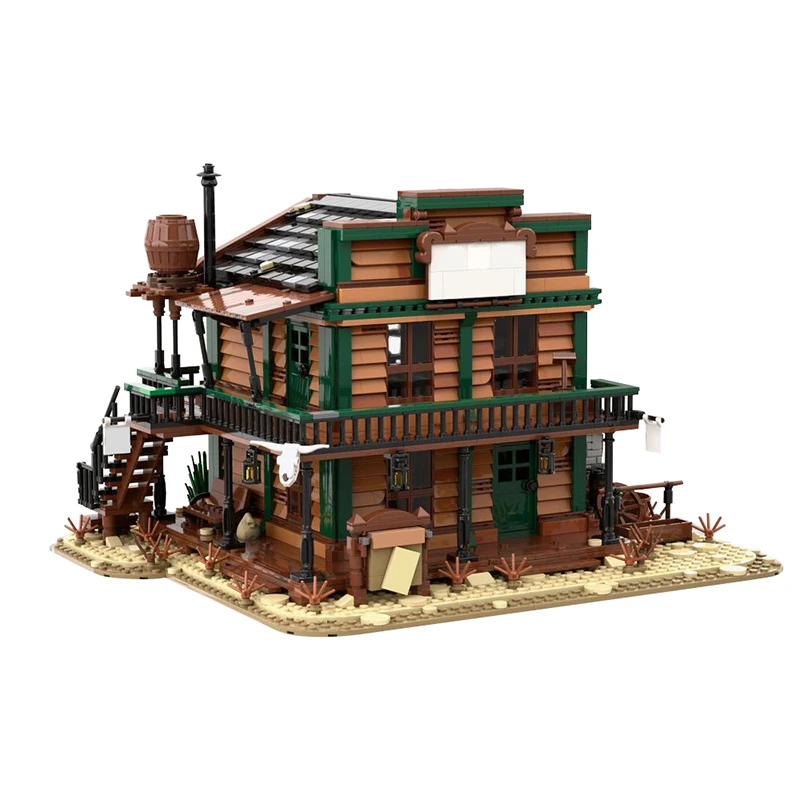 MOC Haus Gebäude Sheriff's Office Wild West Modell Baustein Set Anime Serie Wohnung Stich Ziegel Spielzeug DIY Kinder Geschenk