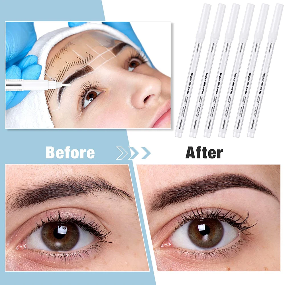 Marcador quirúrgico de piel para cejas, Pluma de tatuaje con Regla de medición, lápiz para cejas, Microblading, accesorios de maquillaje permanente,