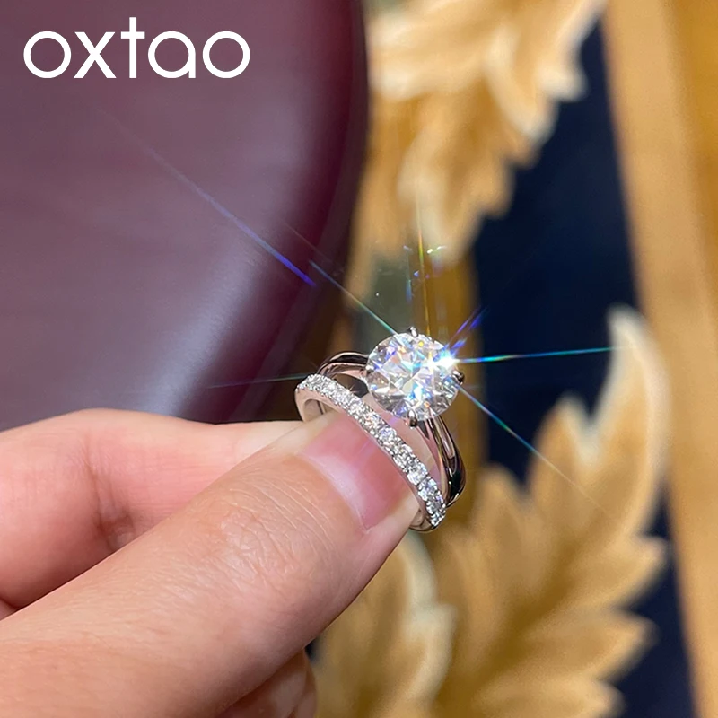 

OXTAO Certified 2CT Wedding Ring Bridal Set For Women 14K Gold Filled Stackable Eternity Band Ring Anniversary Jewelry D VVS1