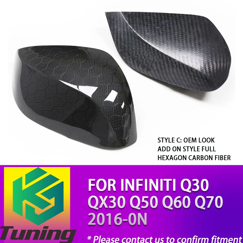 Add on/ Replacement Style Carbon Fiber Side Door Rearview Mirror Cover For Infiniti Q30 QX30 Q50 Q60 Q70 2016 2017 2018 Up