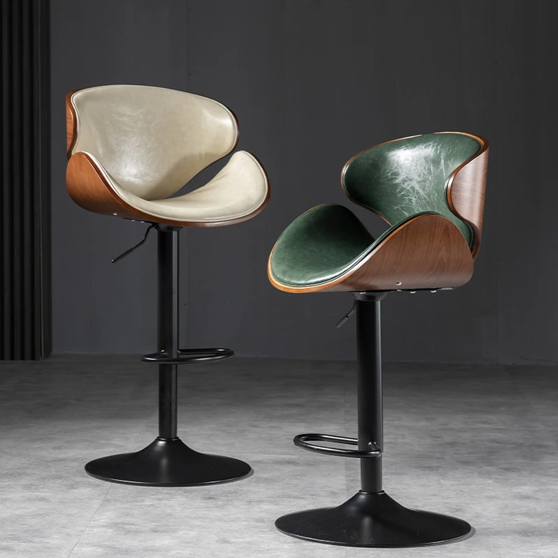 European Style Bar Stool Lift Swivel High Feet Bar Chairs Wooden Backrest Front Desk Chair Conference Room Reception High Stools