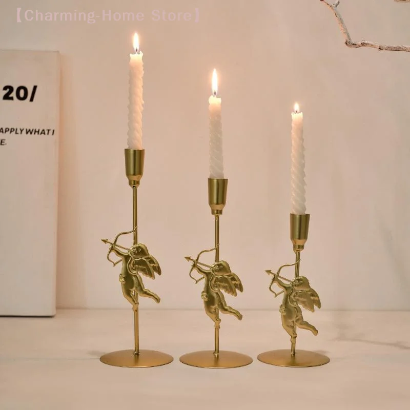 【M】Vintage Elegant Metal Cupid Candle Holder Romantic Design Suitable For Wedding Anniversary, Home And Hotel Decoration