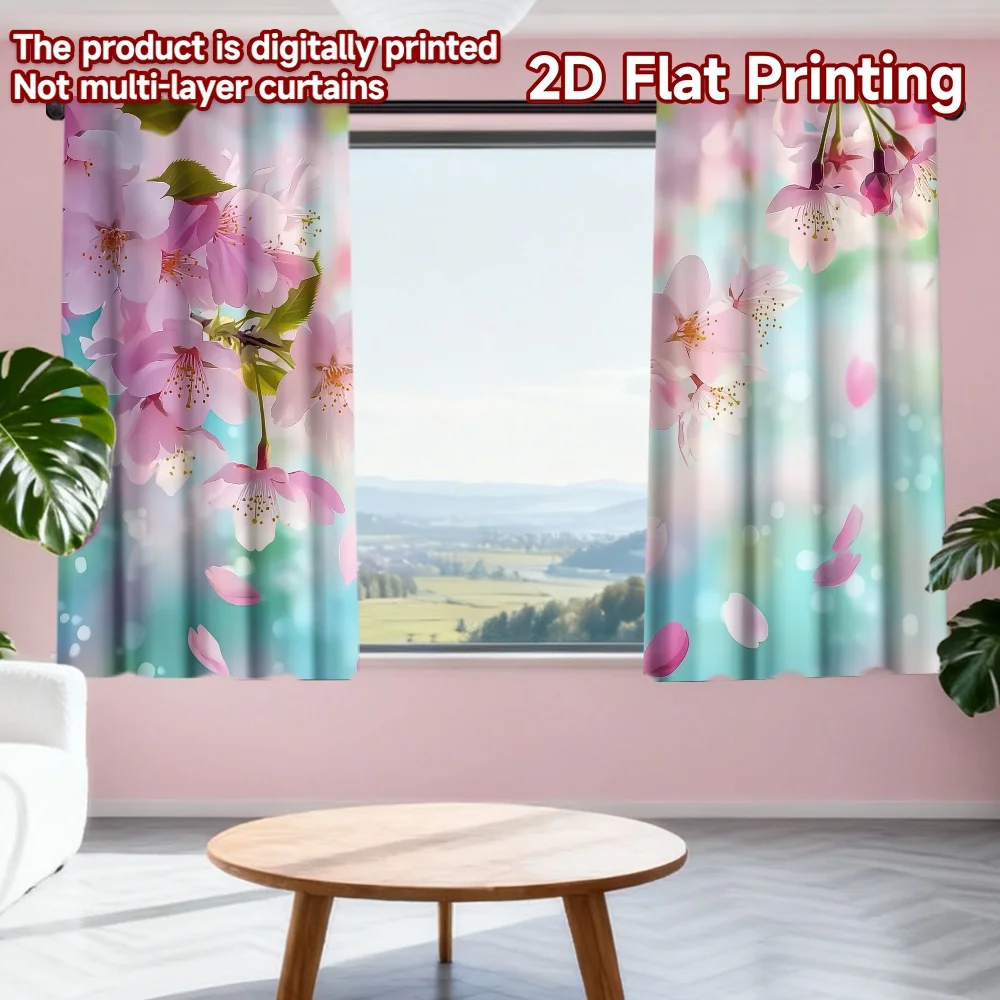 

2D flat printing 2pcs Party Window Curtains Spring Cherry Blossoms(6) Digital Printed Polyester Drapes Festive Curtains for