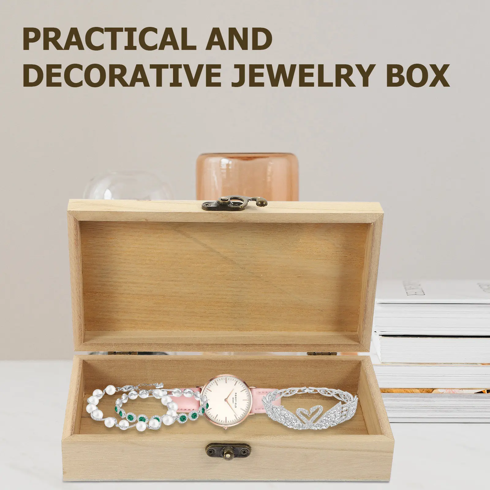 

2Pcs Desktop Jewelry Box Wooden Rectangular Storage Case for Earrings Bracelets Necklaces Trinket Organizer Compact Travel Safe