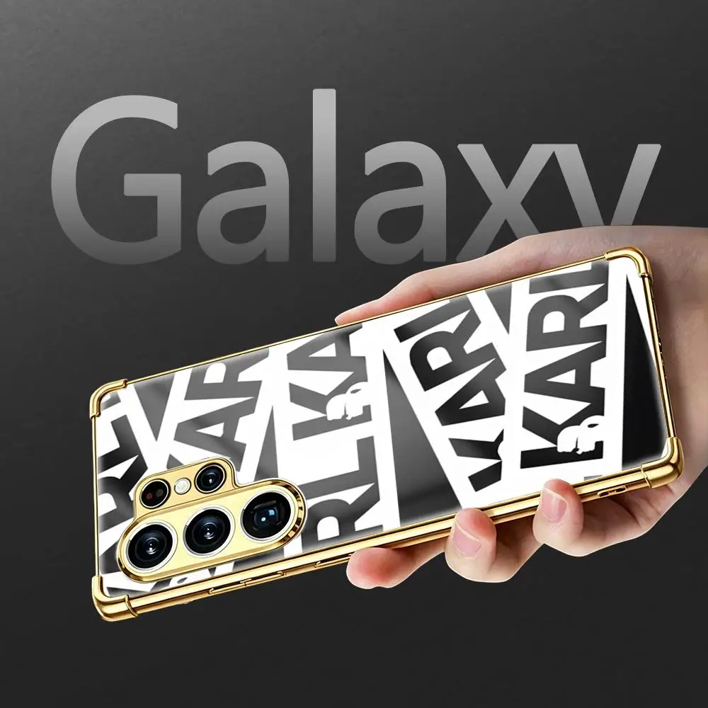 cat k-Karl Phone Case For Samsung S26 S25 S24 S23 S22 S21 Plus Ultra FE Gold silver four-corner shockproof glass view 3