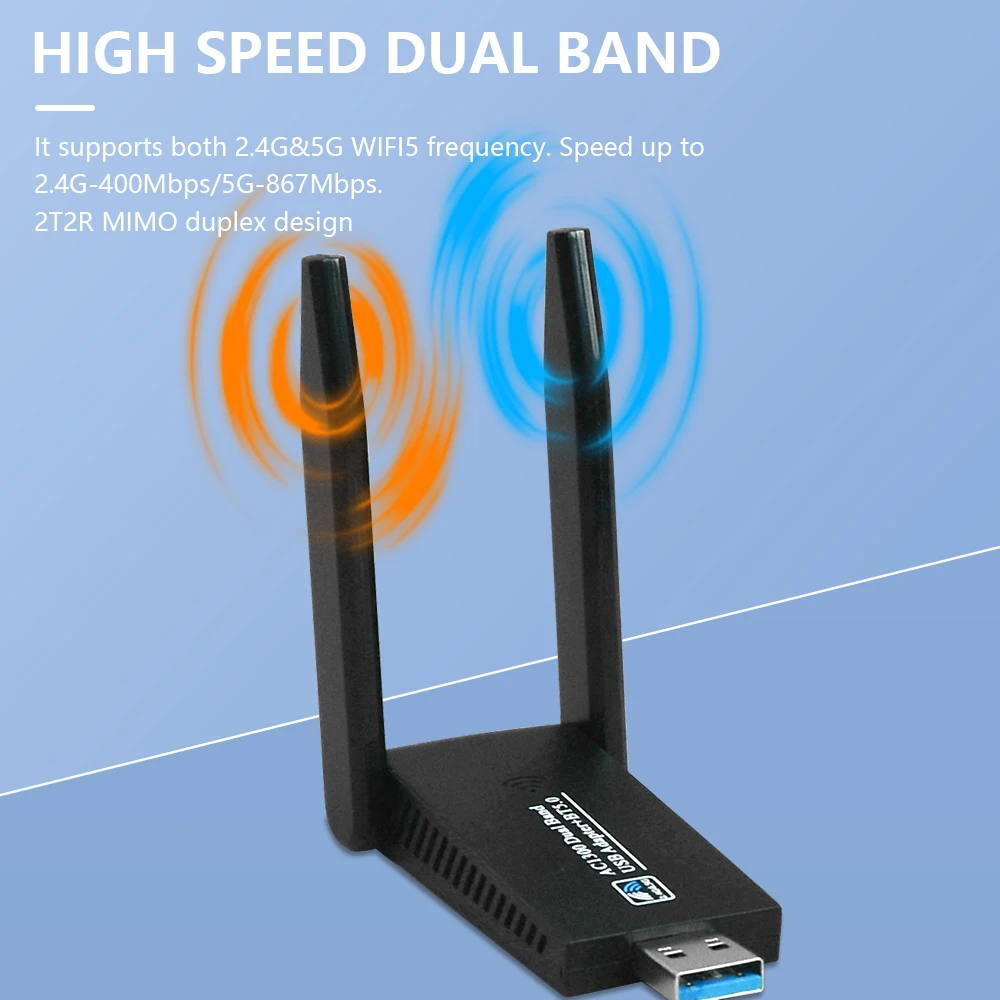 OPTFOCUS 1300mbps USB3.0 Network Card Bluetooth 5.0 Wifi Adapter 2 in 1 2.4G/5GHz Dual Band Dongle Usb Audio Receiver For PC