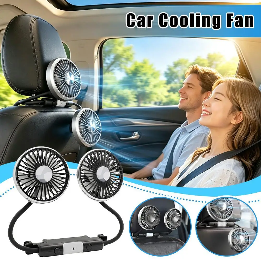 Dual Head USB Car Fan  3 Speed Adjustable Cooling Low Noise  Home Rear Seat Desk Portable Must-Have