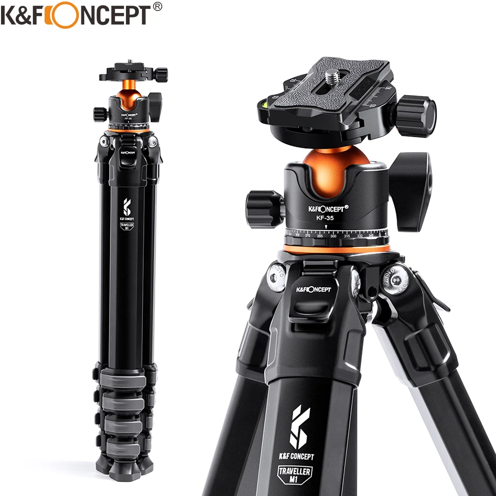 K&F Concept Ompact Travel Tripod Aluminium Camera Tripod 15kg 33 lbs Load 70