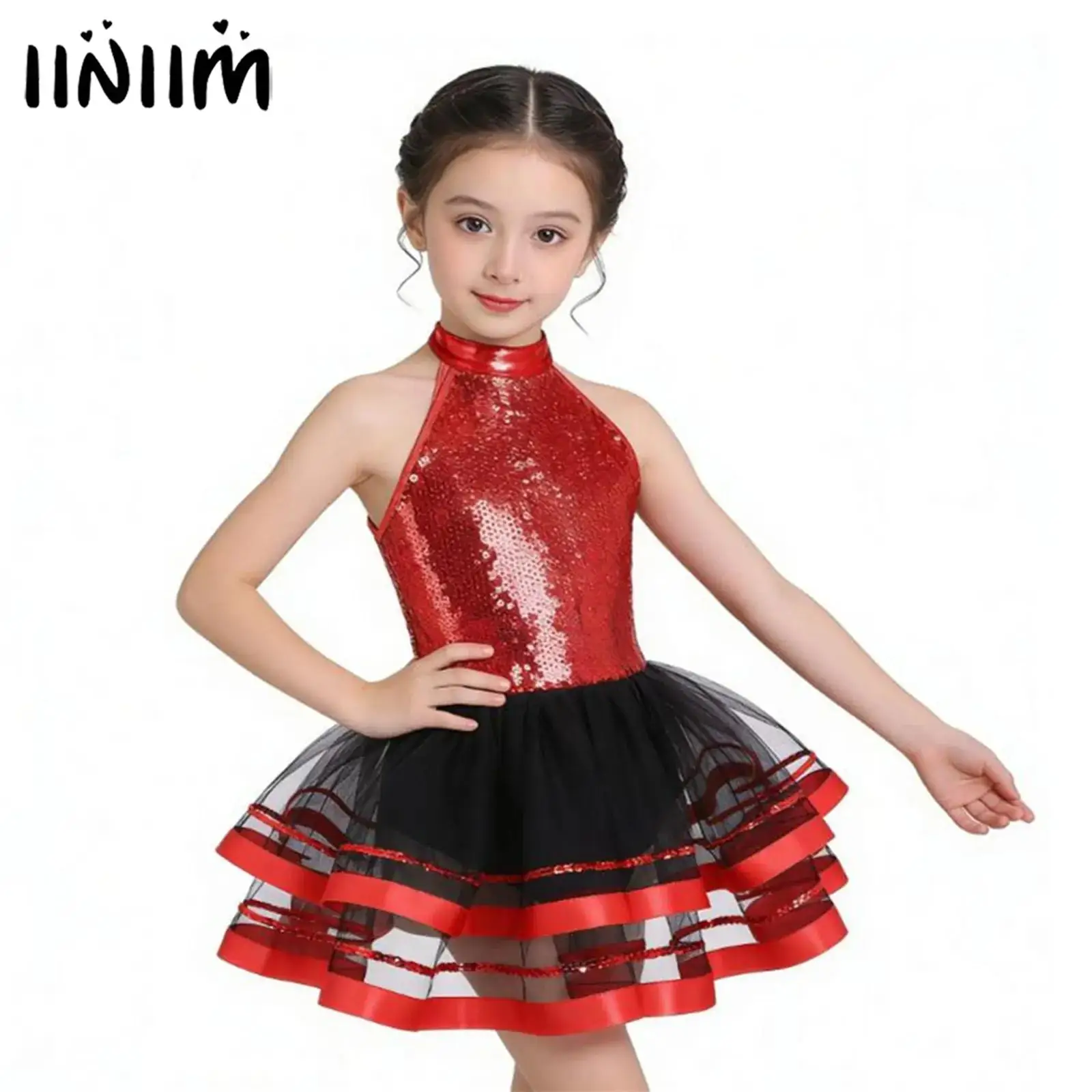 

Kids Girls Sparkling Sequins Gymnastics Leotard Ballet Tutu Mesh Dance Dress Princess Ballerina Latin Dance Performance Costumes
