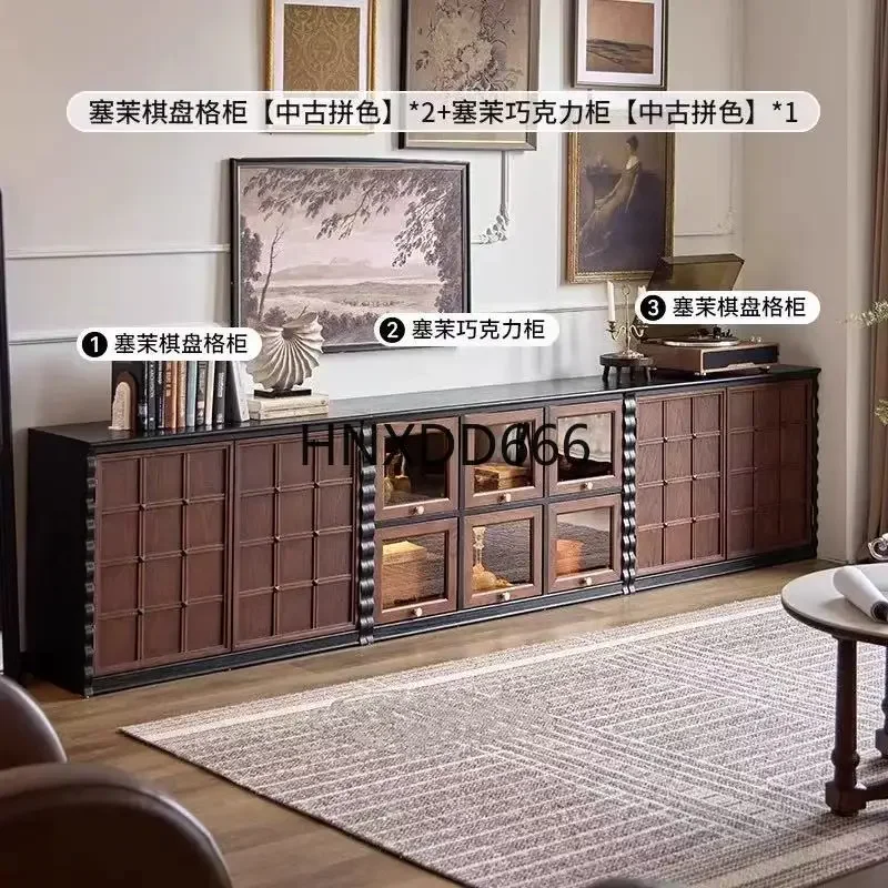 Medieval solid wood TV cabinet module combination