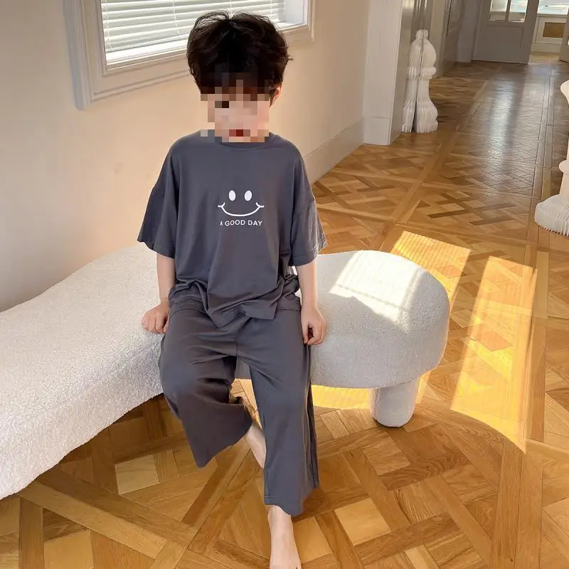 Summer Thin Modal Pajamas for Boys Short Sleeve Loungewear Set Medium & Big Boys
