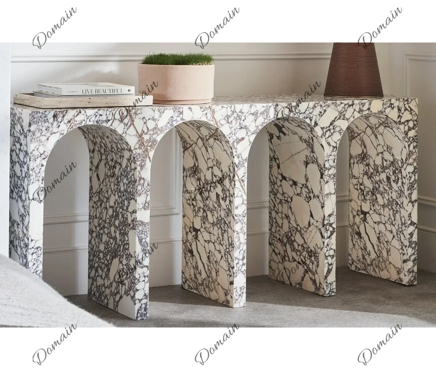 BPOI Modern Stone - Arch Entrance Passage Viola Marble Decoration Corridor Entrance Console Table