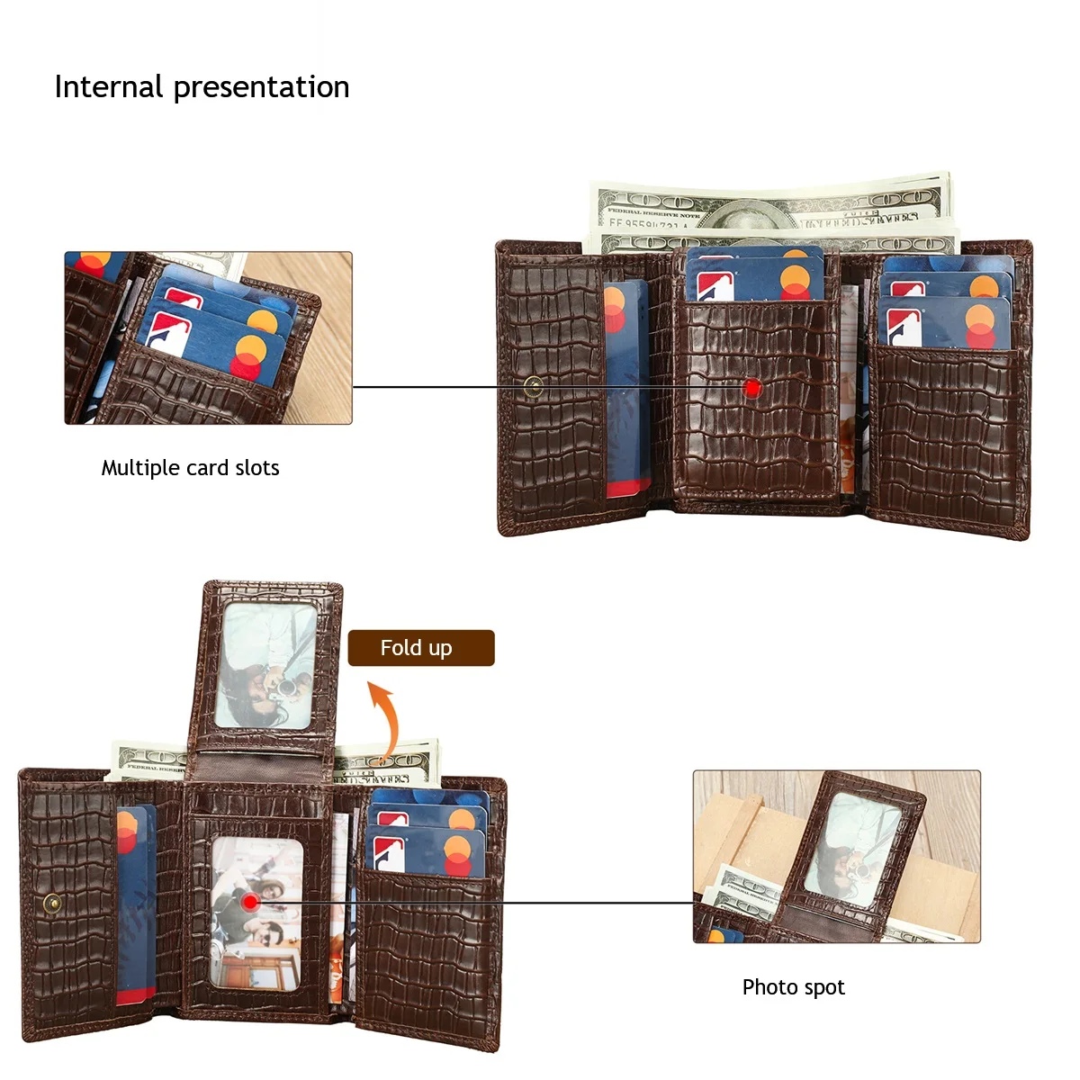 กระเป๋าสตางค์แฟชั่น MVA แบบพับสั้น กระเป๋าคลัทช์ใส่บัตร หนังลายจระเข้ ช่องใส่บัตรหลายช่อง กระเป๋าเงินสไตล์วินเทจ