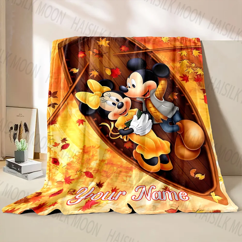 (Memo U Name)Cute Mickey Minnie Mouse Customized Name Blanket All Seasons Multi-purpose Blanket Suitable for Sofa Travel Car Bed