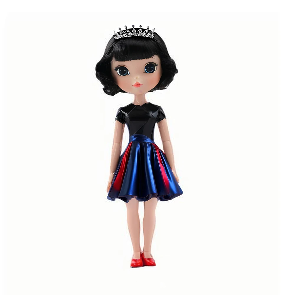 

3D Cartoon Custom Bobblehead, Personalized Statue Animated Style, Fashion Doll with Black Dress and Tiara, Collectible Figure