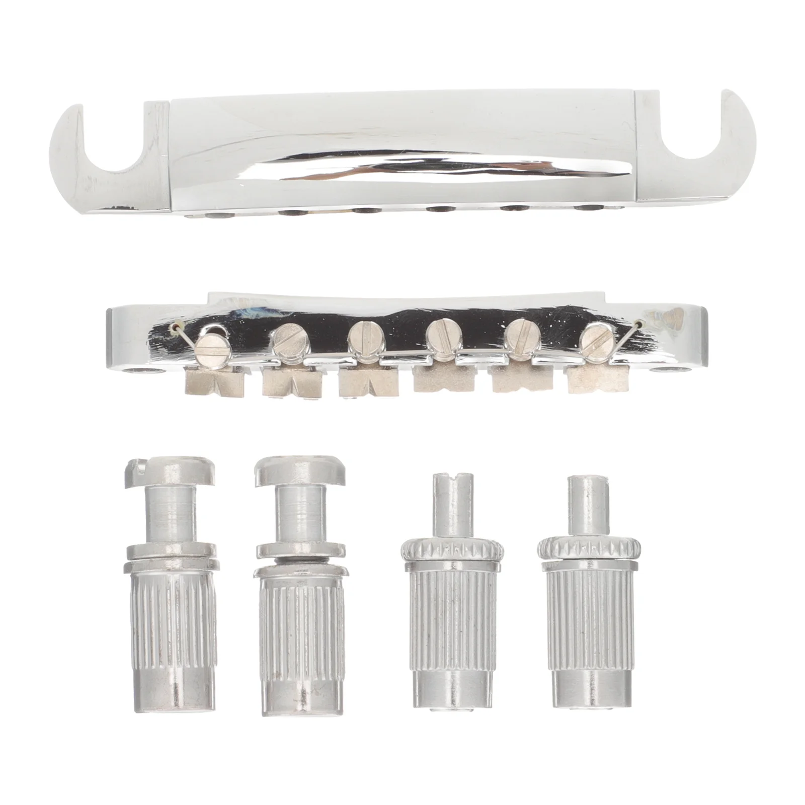 

1set 1Set Electric Guitar Bridge Saddle Kit Tailpiece Studs Silver Durable Metal Replacement Parts For Guitarists Luthier Tools