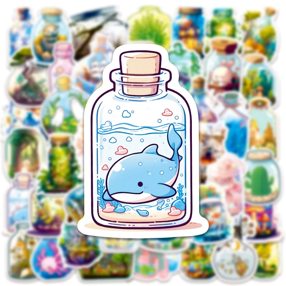 10/30/50/100 Stück niedliche Cartoon-Aufkleber „Welt in der Flasche“ im INS-Stil, ästhetische Dekoration, Aufkleber für Koffer, Laptop, Kühlschrank, Aufkleberpaket
