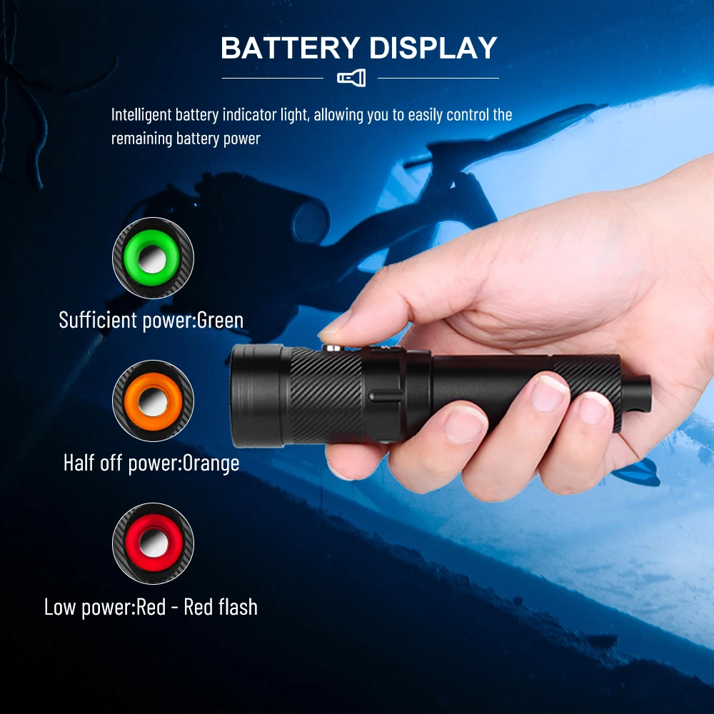 Asafee DT18 LED Professional Diving Light 100M Depth Scuba Dive Flashlight Use 18650 Battery Lamp Portable Ultra Powerful Torch