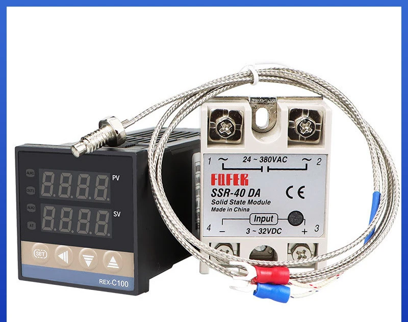 REX-C100 Thermostat + Thermocouple + 40DA Solid State, Temperature Sensing Line 220V Intelligent Temperature Control Kit