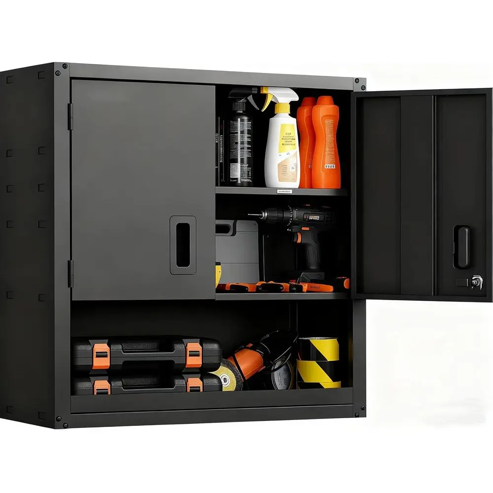 

Настенный шкаф для гаража с регулируемой полкой, прочный стальной гаражный шкафчик с запираемыми магнитными дверями, настенный шкаф для инструментов