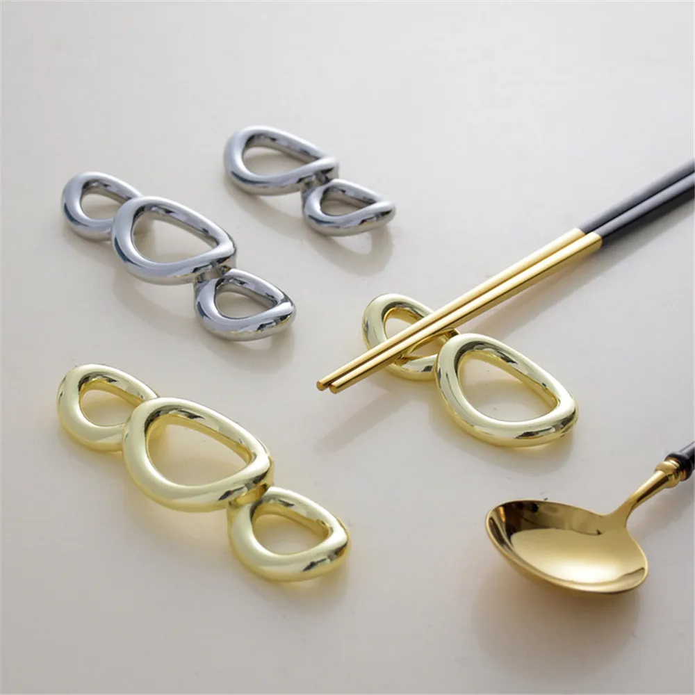 Double-Ring Interlocking Chopstick Rest Mirror Gold, Home Dinning Room, Spoon Rest, Kitchen Placemat