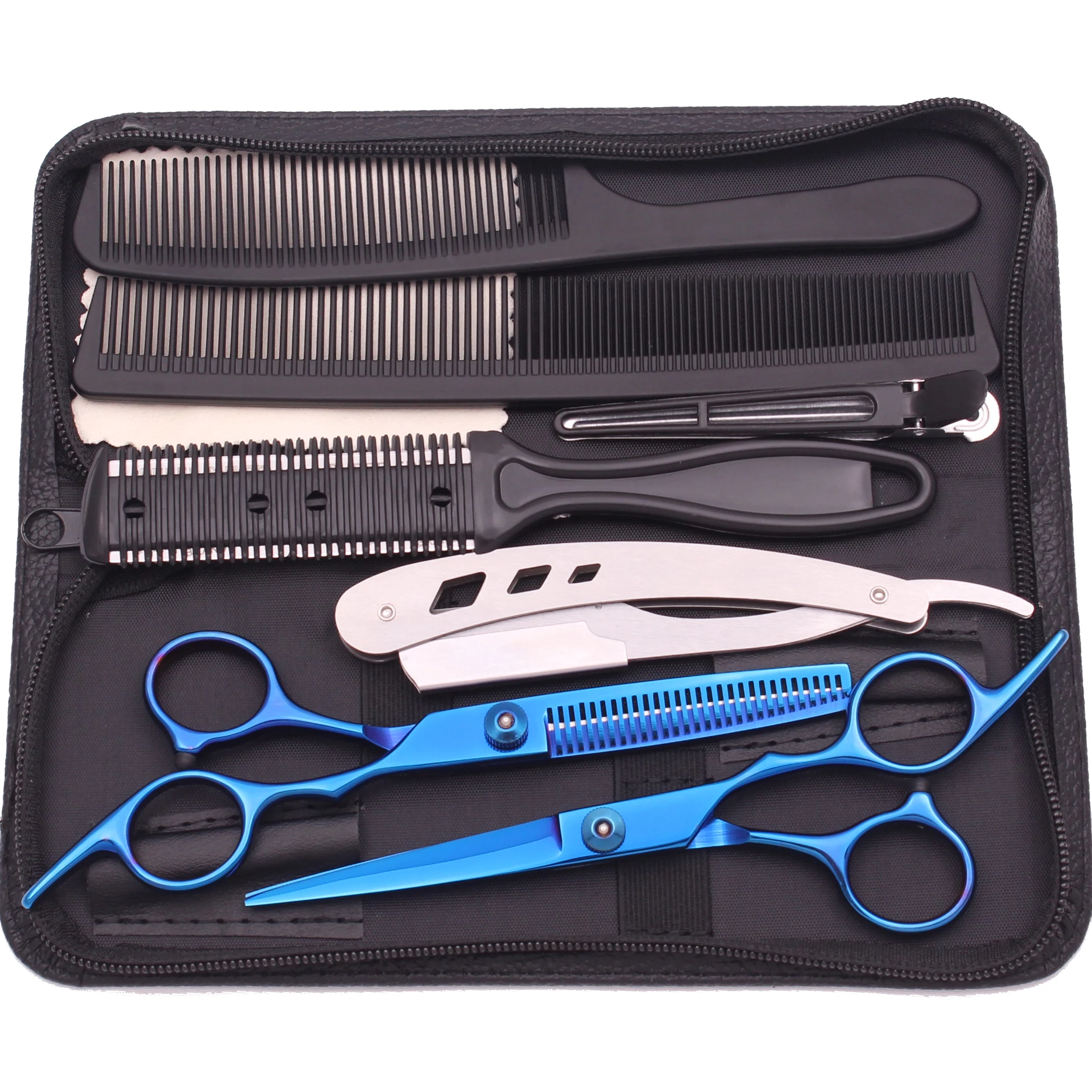 Hairdressing Scissors Japan Stainless Hair Scissors Purple Hair Cutting Scissors Barber Shop Thinning Shears Set Comb C1001