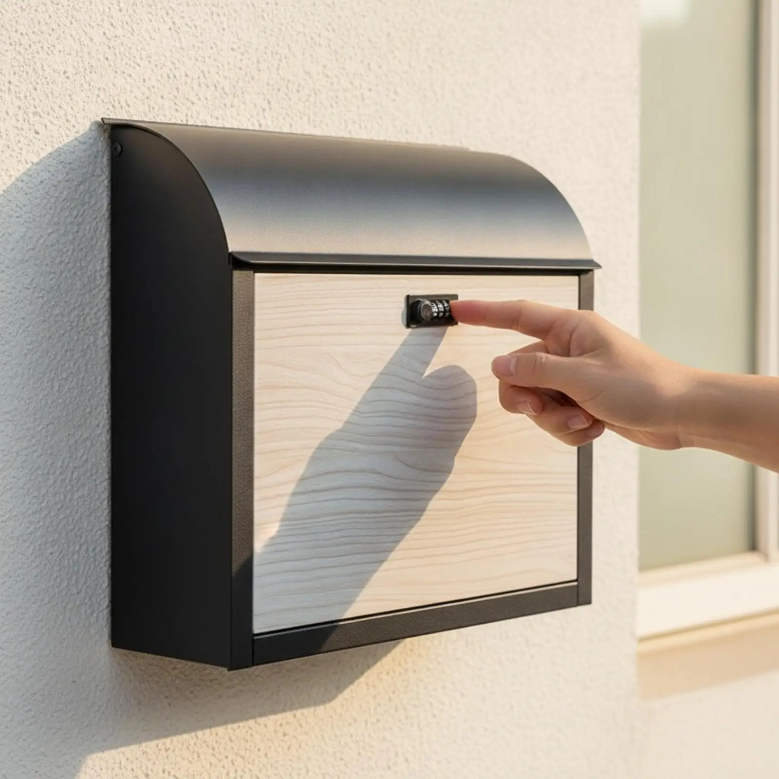Elegant Black Mailbox Wood Look Iron Frame for Villa House Secure Letter Delivery
