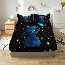 Lilo & Stitch Cartoon Fitted Sheet Home Cover for Teenager Elastic Bedding Cute Digital Printing Sheets Bedding Children