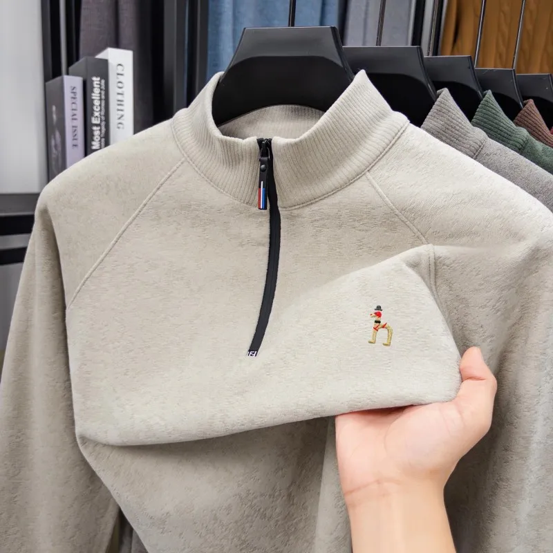 سويت شيرت رجالي أصلي من Derong نصف سحاب وياقة واقفة وأكمام طويلة مضاد للكهرباء الساكنة، صديق للبشرة، خريف دافئ ناعم #3