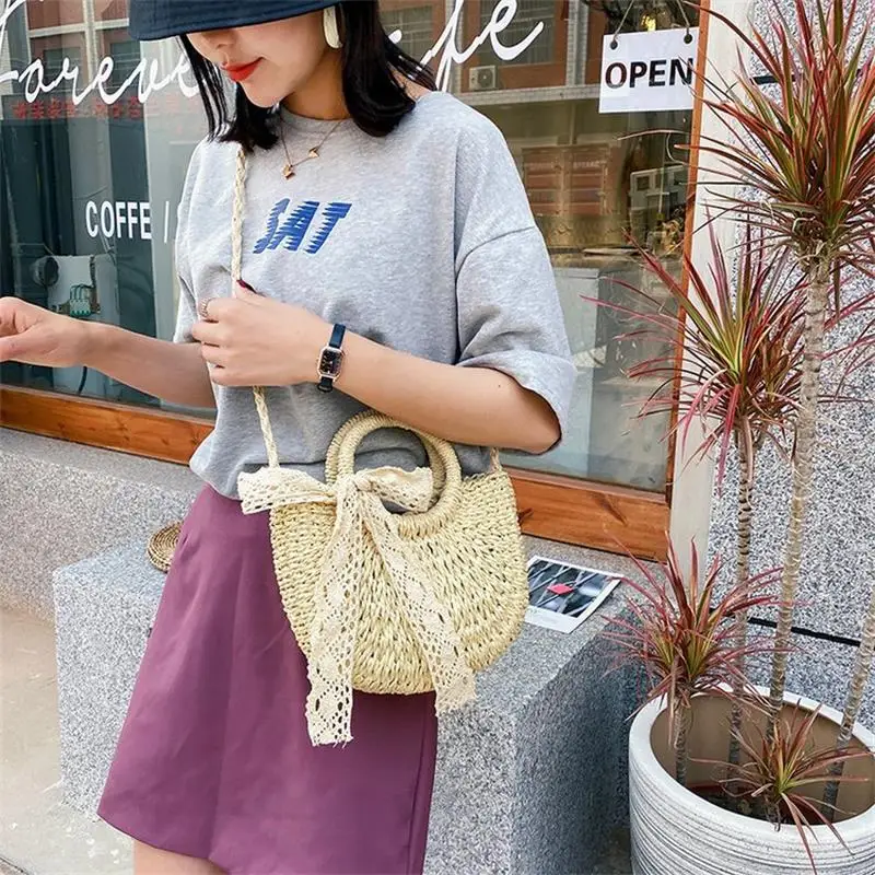 2024 Fashion Straw Bag Ins Bohemian Style Women\'s One Shoulder Bag Portable Ladies Basket Bags