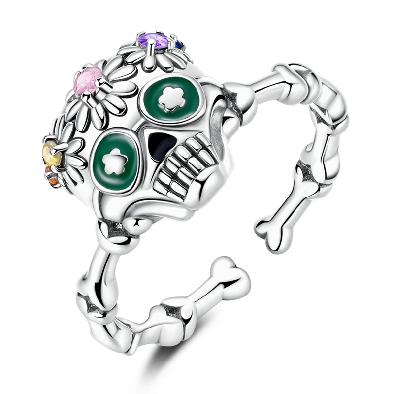 

Original 925 Sterling Silver Skeleton Zirconia Bone Open Rings For Women Girls Jewelry Birthday Anniversary Gifts