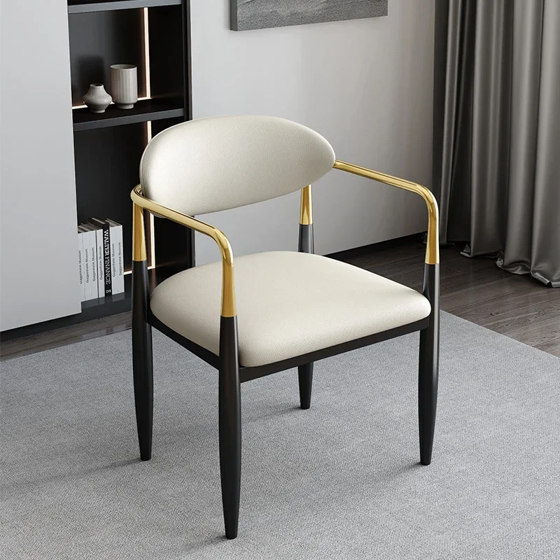 

Simple and modern high-end light luxury master chair microfiber leather hotel dining chair household tea table stainless steel