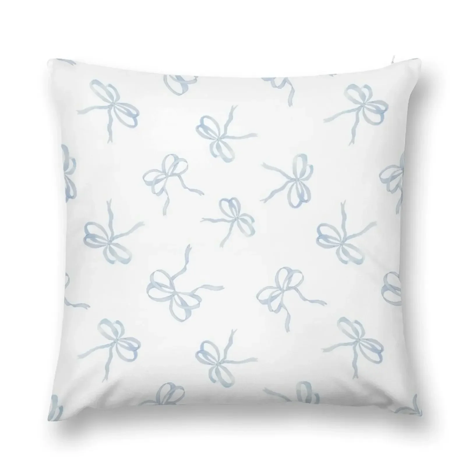 

Pastel Light Blue Ribbons Tied in Bows Pattern on White Throw Pillow christmas supplies Pillow Cases Decorative pillow