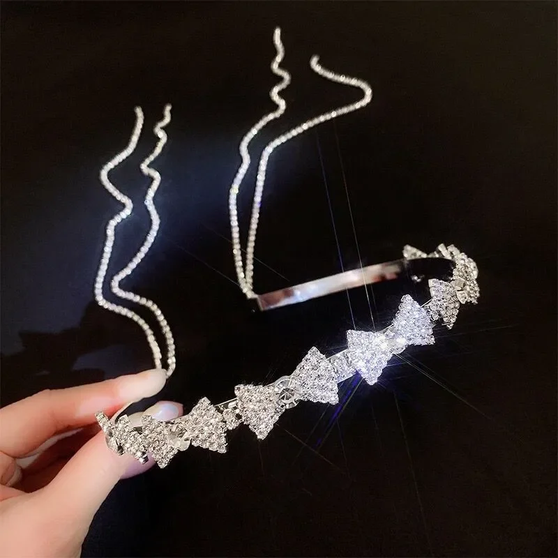 

2023 new headband temperament full of diamonds crystal bow bow double row fairy energy fringed Mori headgear hair accessories
